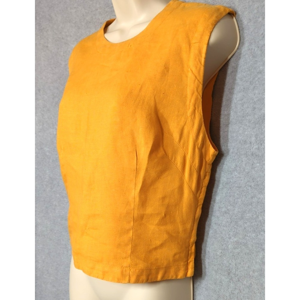 100% Linen Top 8 Made in Italy Sleeveless Orange Side Zip Classic Minimalist